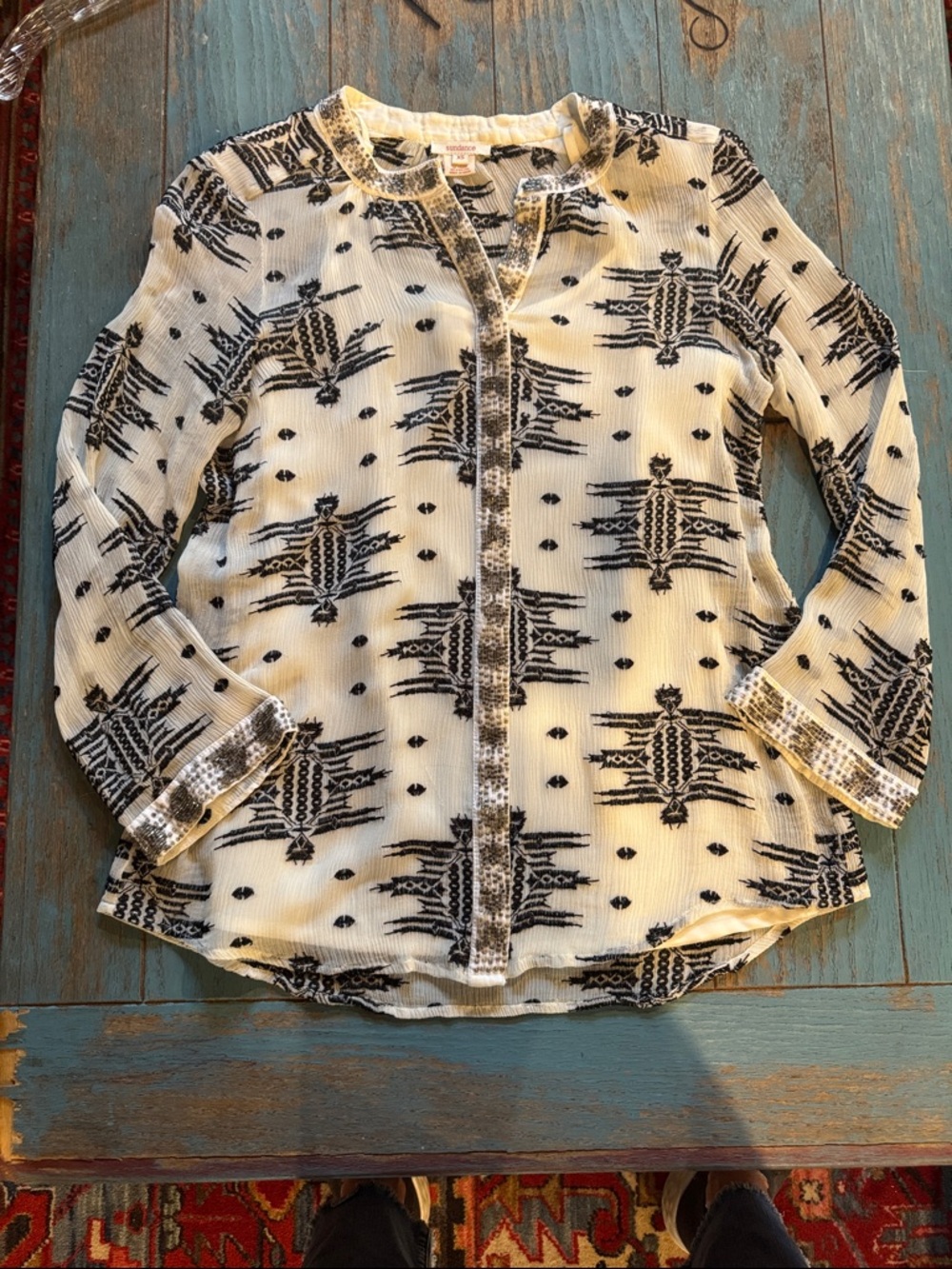 Sundance Black & White Patterned Button-Front Blouse/with camisole